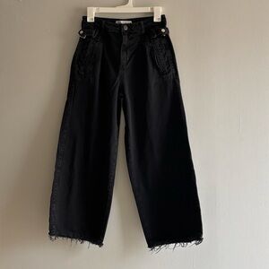 ZARA WOMEN WIDE LEGS FRINGED HEMS BLACK JEANS SZ US 2 SLOUCHY FIX BAGGY GRUNGE